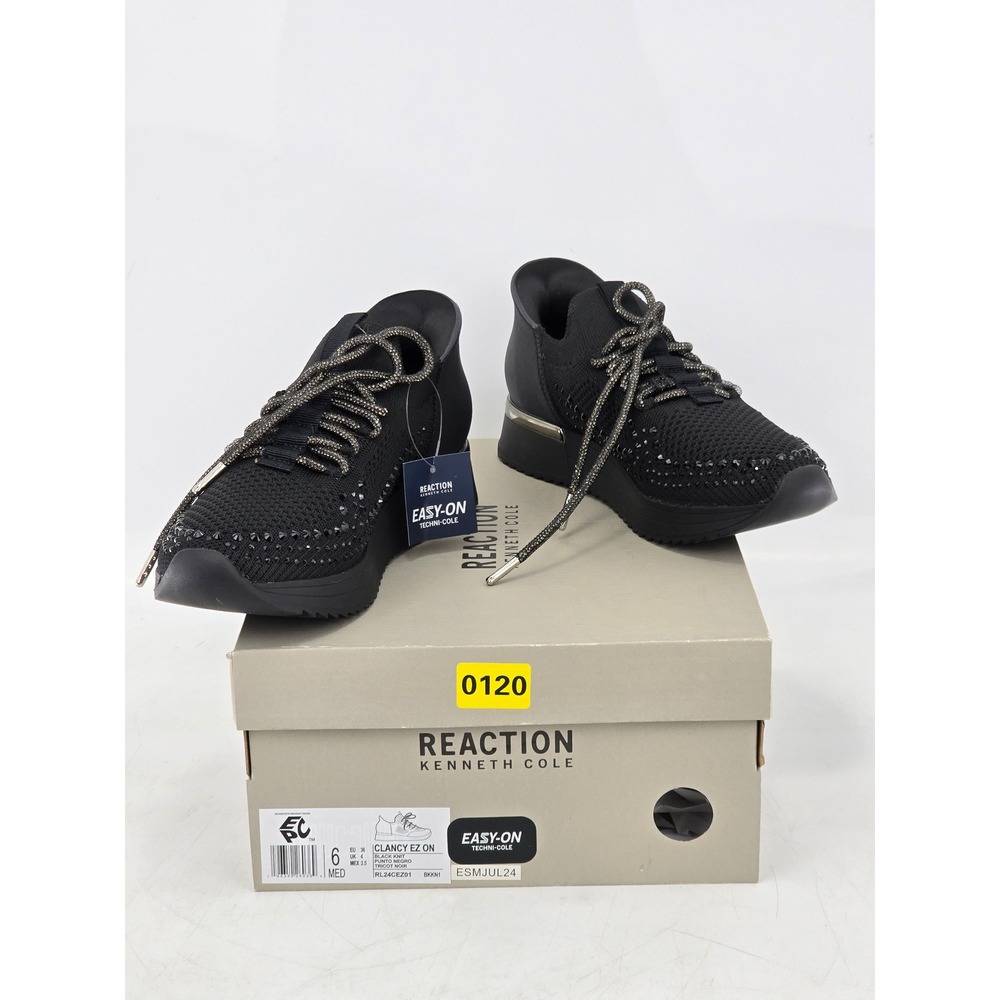 Kenneth Cole Reaction Clancy EZ On Womens 6 Black Knit Rhinestone Sneakers - NEW
